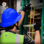blue | worker wearing hard hat in industrial setting | Vented Full Brim Hard Hat — GE PPE GH328, ANSI Z89.1-2014 Type 1 Class C | GH328B