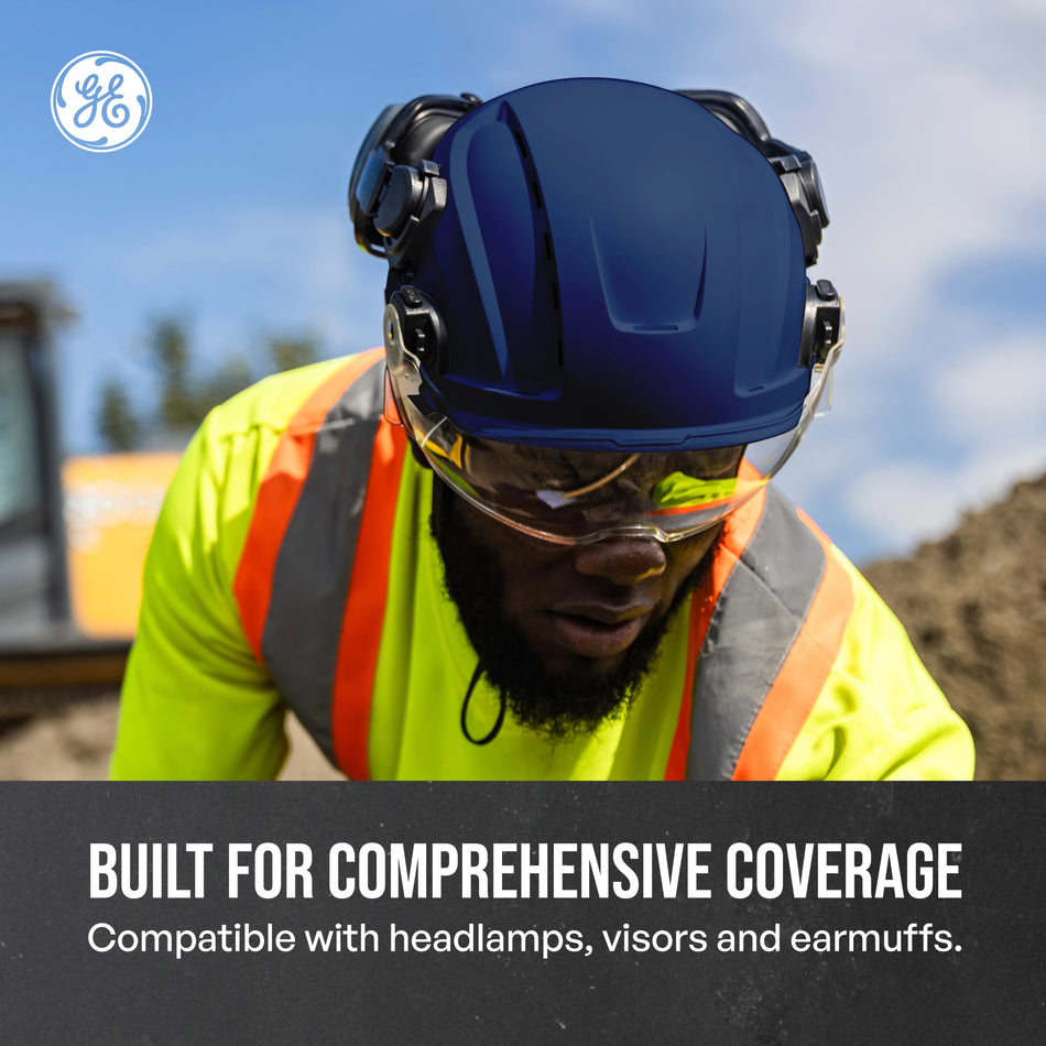 blue, Vented | helmet with water spray demonstration | Vented Type 2 Safety Helmet with Koroyd — GE PPE GH500, ANSI Z89.1 Class C | GH500B