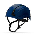 blue, Vented | three-quarter view showing ventilation and straps | Vented Type 2 Safety Helmet with Koroyd — GE PPE GH500, ANSI Z89.1 Class C | GH500B