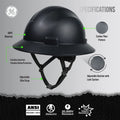 carbon black | three-quarter view with specification callouts | Full Brim Hard Hat — GE PPE GH329, ANSI Z89.1-2014 Type 1 Class E Dielectric | GH329CB