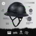 carbon black | product diagram showing specifications and features | Vented Full Brim Hard Hat — GE PPE GH328, ANSI Z89.1-2014 Type 1 Class C | GH328CB