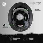 carbon black | top-down interior view with specifications | Vented Full Brim Hard Hat — GE PPE GH328, ANSI Z89.1-2014 Type 1 Class C | GH328CB