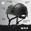 carbon black, Vented | side angle view with labeled features | Vented Type 2 Safety Helmet with Koroyd — GE PPE GH500, ANSI Z89.1 Class C | GH500CB