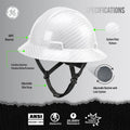 carbon white | front view with specifications labeled | Full Brim Hard Hat — GE PPE GH329, ANSI Z89.1-2014 Type 1 Class E Dielectric | GH329CW
