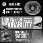 carbon white | overhead view showing suspension system | Full Brim Hard Hat — GE PPE GH329, ANSI Z89.1-2014 Type 1 Class E Dielectric | GH329CW