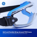 clear anti-fog, Indirect | angled side view showing flexible frame design | Anti-Fog Professional Safety Goggles — GE PPE GE149CAF, Clear Lens | GE149CAF
