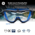 clear anti-fog, Indirect | front view with mountain landscape reflection | Anti-Fog Professional Safety Goggles — GE PPE GE149CAF, Clear Lens | GE149CAF