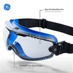 clear anti-fog, Indirect | three-quarter angled view with features labeled | Anti-Fog Professional Safety Goggles — GE PPE GE149CAF, Clear Lens | GE149CAF