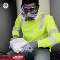clear anti-fog | model wearing goggles in action | Anti-Fog Safety Goggles — GE PPE GE148CAF, Clear Lens | GE148CAF
