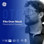clear anti-fog | model wearing safety goggles side profile | Anti-Fog Safety Goggles — GE PPE GE148CAF, Clear Lens | GE148CAF