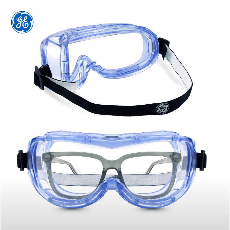 clear anti-fog | side and front view comparison display | Anti-Fog Safety Goggles — GE PPE GE148CAF, Clear Lens | GE148CAF