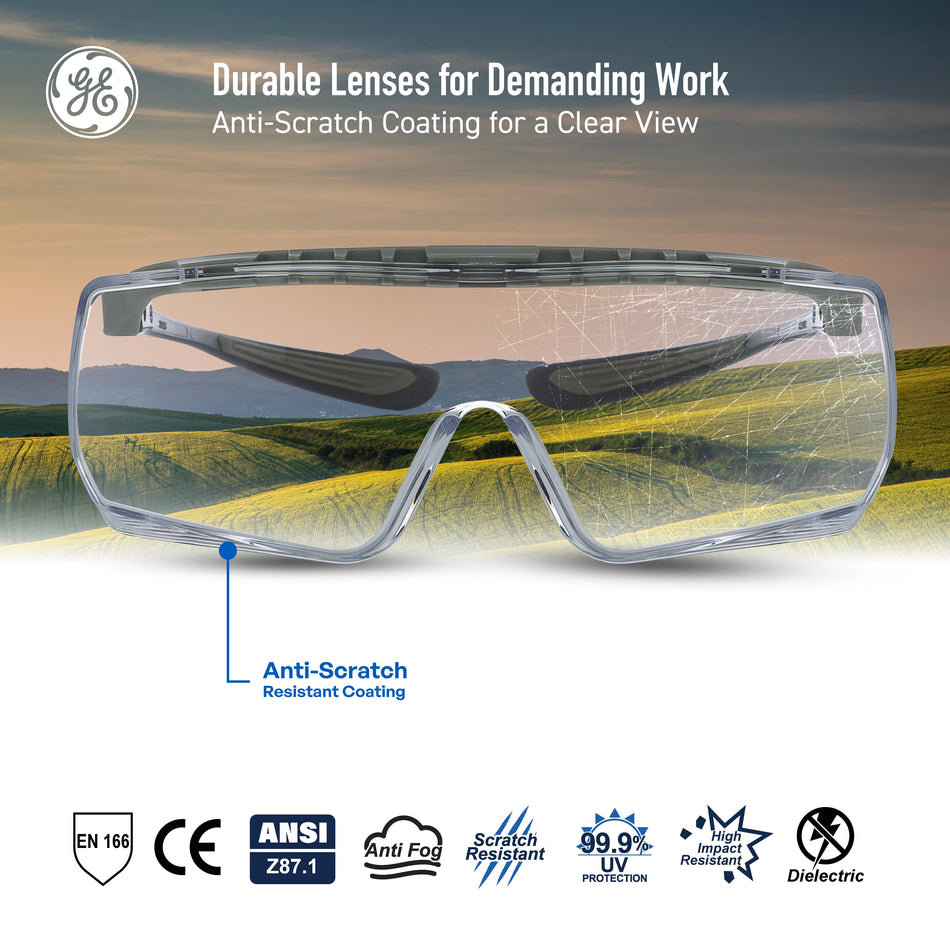 clear anti-scratch | Over-Prescription OTG Safety Glasses — GE PPE 12 Series, Dielectric, ANSI Z87.1 | GE112C