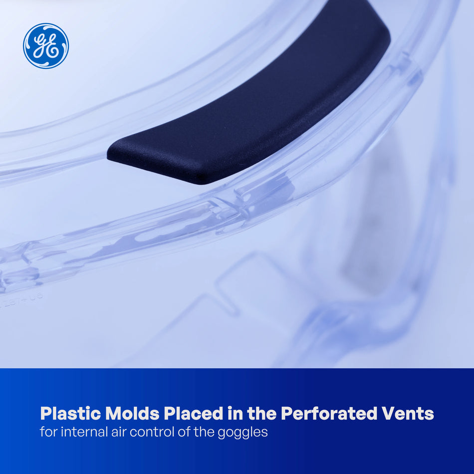 clear, Indirect | close-up of ventilation vent detail | Indirect-Vent Safety Goggles — GE PPE GE146C, Clear Lens | GE146C