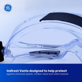 clear, Indirect | side angle showing protective vent design | Indirect-Vent Safety Goggles — GE PPE GE146C, Clear Lens | GE146C
