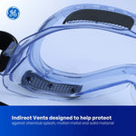clear, Indirect | side angle view showing ventilation detail | Clear-Lens Safety Goggles — GE PPE GE147C, Protective Eyewear | GE147C