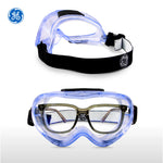 clear, Indirect | side view and front view shown | Indirect-Vent Safety Goggles — GE PPE GE146C, Clear Lens | GE146C