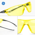 gray, Amber Anti-Fog | three-angle view of protective eyewear | Frameless Safety Glasses — GE PPE 03 Series, ANSI Z87.1 | GE203AAF