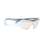 gray/blue, I/O Mirror Anti-Fog | side angle view of protective eyewear | Wrap-Around Safety Glasses — GE PPE 01 Series, ANSI Z87.1 | GE101MAF