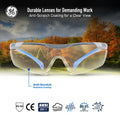 gray/blue, I/O Mirror Anti-Fog | front view with autumn landscape background | Wrap-Around Safety Glasses — GE PPE 01 Series, ANSI Z87.1 | GE101MAF