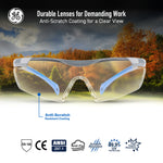 gray/blue, I/O Mirror Anti-Fog | front view with autumn landscape background | Wrap-Around Safety Glasses — GE PPE 01 Series, ANSI Z87.1 | GE101MAF