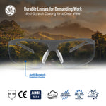gray, Clear Anti-Fog | front view with mountain landscape background | Wrap-Around Half-Frame Safety Glasses — GE PPE 08 Series, Anti-Fog, ANSI Z87.1 | GE308CAF