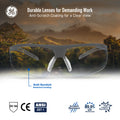 gray, Clear Anti-Scratch | front view with scenic background overlay | Wrap-Around Half-Frame Safety Glasses — GE PPE 08 Series, Anti-Fog, ANSI Z87.1 | GE308C