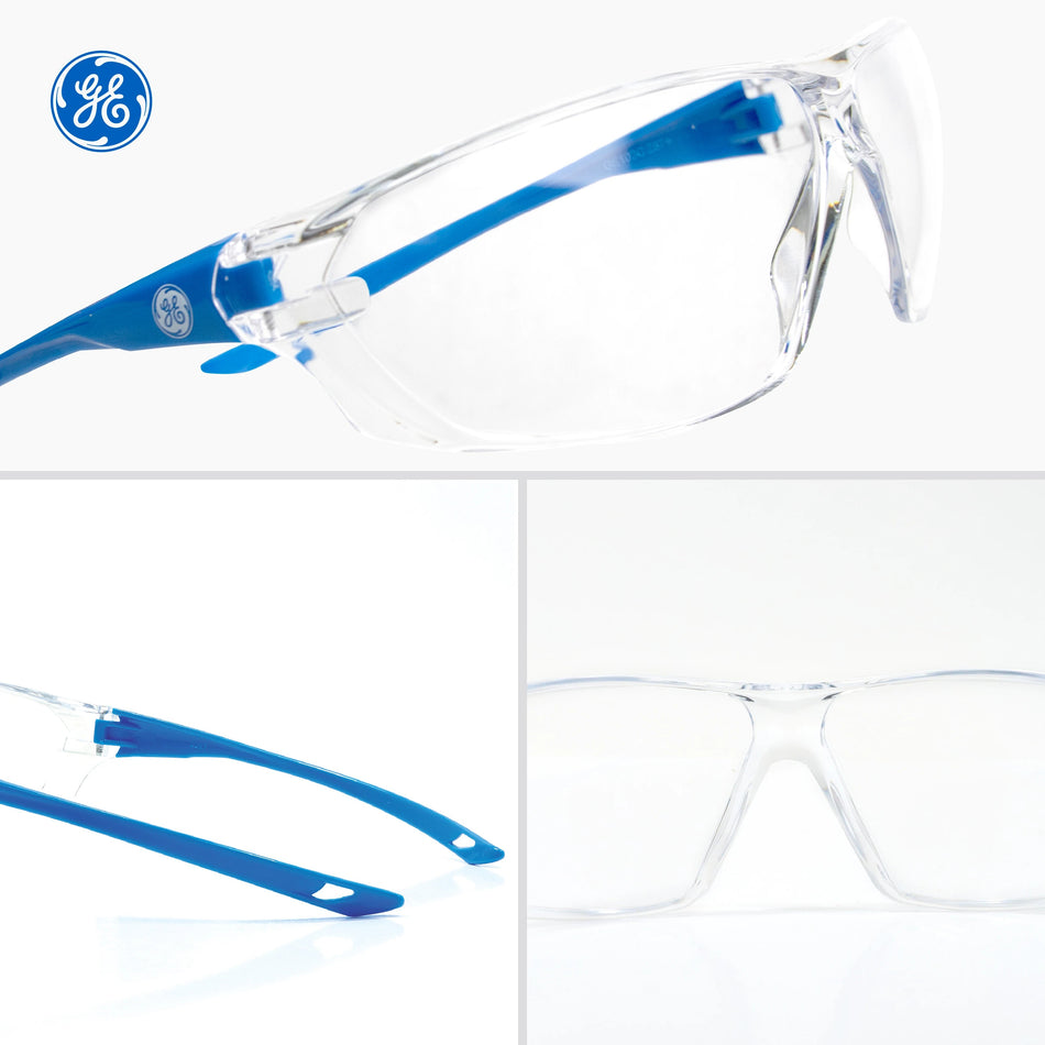 blue, Clear Anti-Scratch | GE 03 Series Frameless Safety Glasses | Frameless Safety Glasses — GE PPE 03 Series, ANSI Z87.1 | GE103C