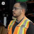 gray, Clear Anti-Scratch | model wearing safety glasses side profile | Wrap-Around Half-Frame Safety Glasses — GE PPE 08 Series, Anti-Fog, ANSI Z87.1 | GE308C