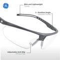 gray, Clear Anti-Scratch | three-quarter view showing adjustable features | Wrap-Around Half-Frame Safety Glasses — GE PPE 08 Series, Anti-Fog, ANSI Z87.1 | GE308C