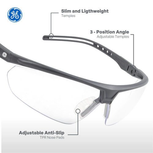 Wrap-Around Half-Frame Safety Glasses — GE PPE 08 Series, Anti-Fog, ANSI Z87.1