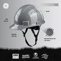 gray | front view with labeled specifications diagram | Vented Cap Style Hard Hat — GE PPE GH326, ANSI Z89.1-2014 Type 1 Class C | GH326G