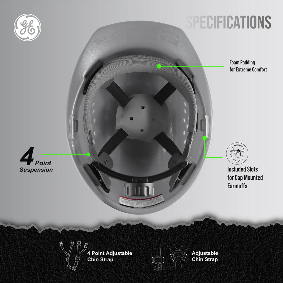 gray | top-down interior view showing suspension system | Vented Cap Style Hard Hat — GE PPE GH326, ANSI Z89.1-2014 Type 1 Class C | GH326G
