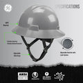 gray | front view with labeled specifications shown | Full Brim Hard Hat — GE PPE GH329, ANSI Z89.1-2014 Type 1 Class E Dielectric | GH329G