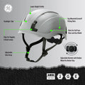 gray, Non-Vented | labeled diagram with feature callouts | Non-Vented Type 2 Safety Helmet with Koroyd — GE PPE GH501, ANSI Z89.1-2014 Class E & G | GH501G