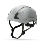 gray, Non-Vented | three-quarter view showing adjustment strap detail | Non-Vented Type 2 Safety Helmet with Koroyd — GE PPE GH501, ANSI Z89.1-2014 Class E & G | GH501G