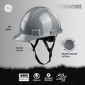 gray | three-quarter view with labeled features | Cap Style Hard Hat — GE PPE GH327, ANSI Z89.1-2014 Type 1 Class E Dielectric | GH327G