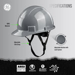 gray | three-quarter view with labeled features | Cap Style Hard Hat — GE PPE GH327, ANSI Z89.1-2014 Type 1 Class E Dielectric | GH327G