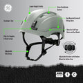 gray, Vented | labeled features diagram with annotations | Vented Type 1 Safety Helmet with Koroyd — GE PPE GH400, ANSI Z89.1-2014 Class C | GH400G