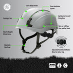 gray, Vented | worker wearing helmet at construction site | Vented Type 2 Safety Helmet with Koroyd — GE PPE GH500, ANSI Z89.1 Class C | GH500G
