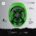 green | top-down interior view with specifications labeled | Vented Cap Style Hard Hat — GE PPE GH326, ANSI Z89.1-2014 Type 1 Class C | GH326N
