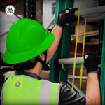 green | worker wearing hard hat on job site | Full Brim Hard Hat — GE PPE GH329, ANSI Z89.1-2014 Type 1 Class E Dielectric | GH329N