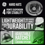 green | interior suspension system and brim details | Full Brim Hard Hat — GE PPE GH329, ANSI Z89.1-2014 Type 1 Class E Dielectric | GH329N