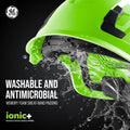 green, Non-Vented | side angle with water splashing effect | Non-Vented Type 1 Safety Helmet with Koroyd — GE PPE GH401, ANSI Z89.1-2014 Class E | GH401GN