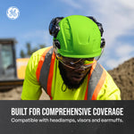 green, Non-Vented | worker wearing helmet on construction site | Non-Vented Type 1 Safety Helmet with Koroyd — GE PPE GH401, ANSI Z89.1-2014 Class E | GH401GN