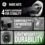 green | product features and interior suspension details | Cap Style Hard Hat — GE PPE GH327, ANSI Z89.1-2014 Type 1 Class E Dielectric | GH327N