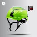 green, Vented | three-quarter angle showing ventilation feature | Vented Type 1 Safety Helmet with Koroyd — GE PPE GH400, ANSI Z89.1-2014 Class C | GH400GN