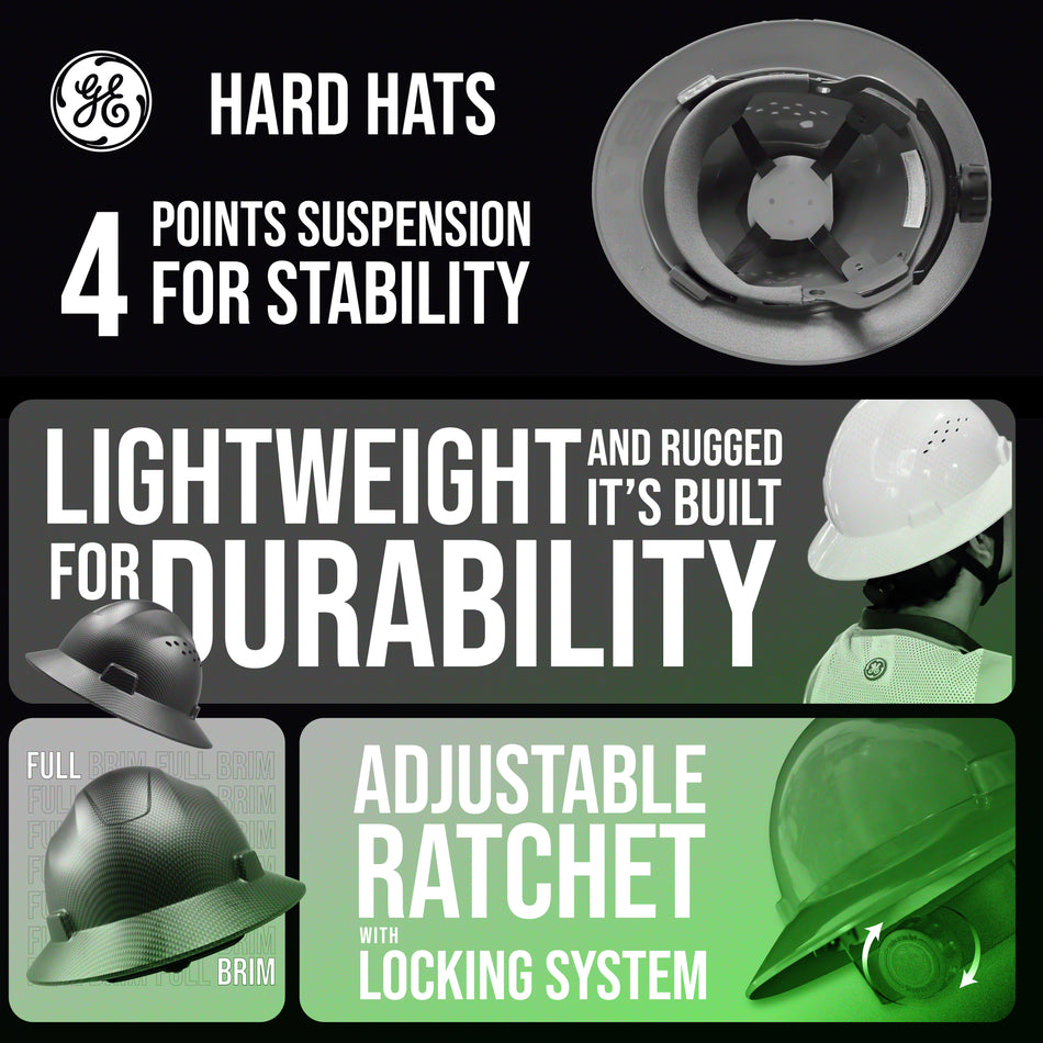 green | Vented Full Brim Hard Hat — GE PPE GH328, ANSI Z89.1-2014 Type 1 Class C | GH328N