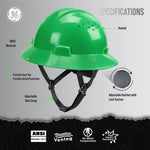 green | front view with annotated specifications highlighted | Vented Full Brim Hard Hat — GE PPE GH328, ANSI Z89.1-2014 Type 1 Class C | GH328N