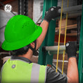 green | worker wearing hard hat on construction site | Vented Full Brim Hard Hat — GE PPE GH328, ANSI Z89.1-2014 Type 1 Class C | GH328N