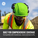 green, Vented | model wearing helmet on construction site | Vented Type 2 Safety Helmet with Koroyd — GE PPE GH500, ANSI Z89.1 Class C | GH500GN